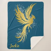 Glam Gold Phoenix Silver Glitter Monogram Blue | Sherpa Blanket