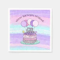 Personalized Pink and Purple Happy Birthday   Napkins