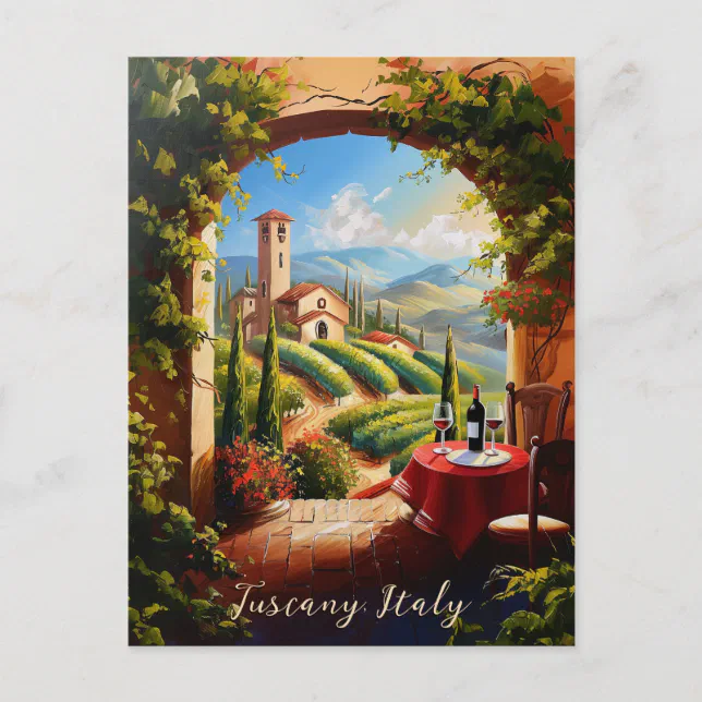 Romantic Tuscany Valley Painting Italy Travel Art Postcard