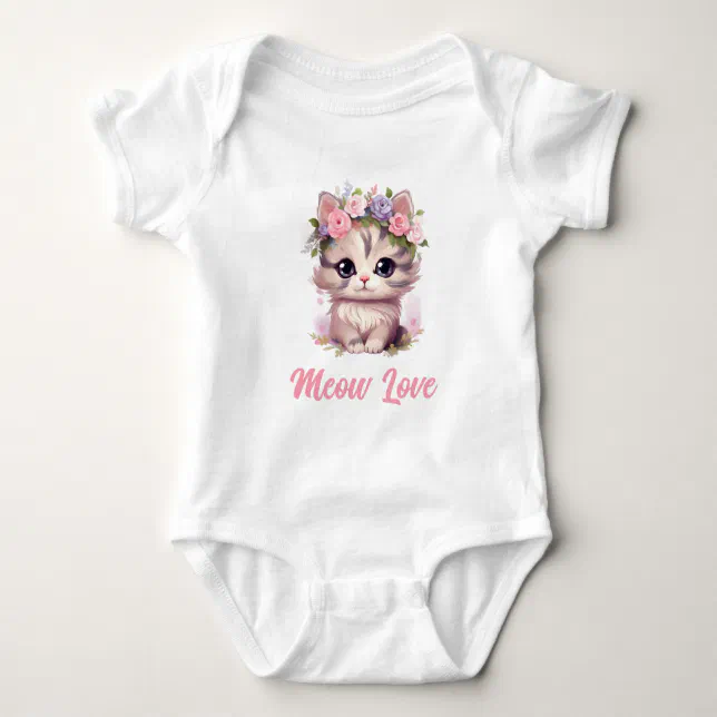 Floral Cat Baby Bodysuit