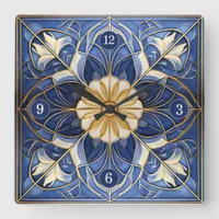 Classic Floral Tile Pat#12 Blue Yellow ID1078 Square Wall Clock