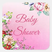 Pretty Floral Girl's Baby Shower Stickers