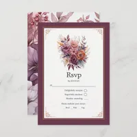 Plum, Gray, Copper and Dusty Rose Floral Wedding RSVP Card