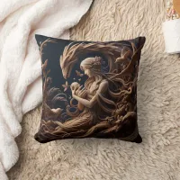 Mother and Dragon Embrace in Whimsical Forest Throw Pillow