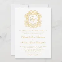 Elegant Monogram Crest Script Wedding Faux Gold Invitation