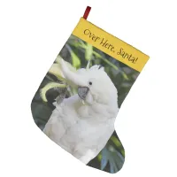 Funny Sulfur-Crested Cockatoo Parrot Bird Waves Large Christmas Stocking