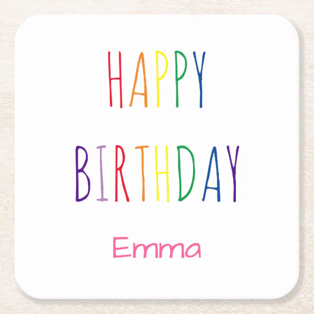 Cute Rainbow Lettering Birthday Party Square Paper Coaster