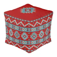 Southwest Mesas Turquoise & Red 18in Square Pouf