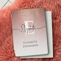 Girly Glam Rose Gold Glitter Elegant Monogram Name iPad Air Cover