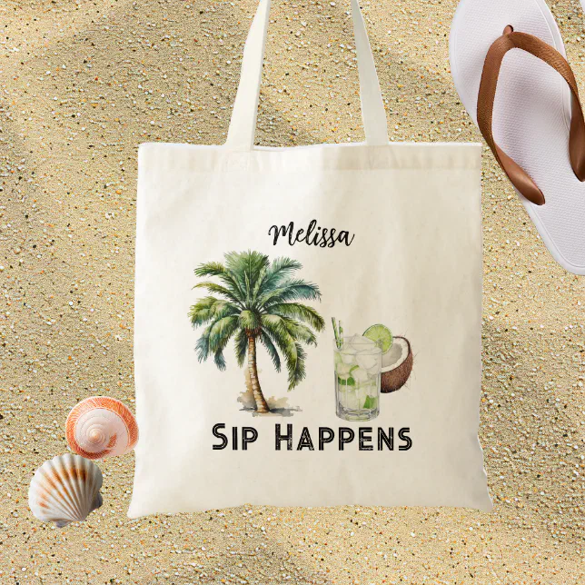 Sip Happens Personalized Beach Tote Bag