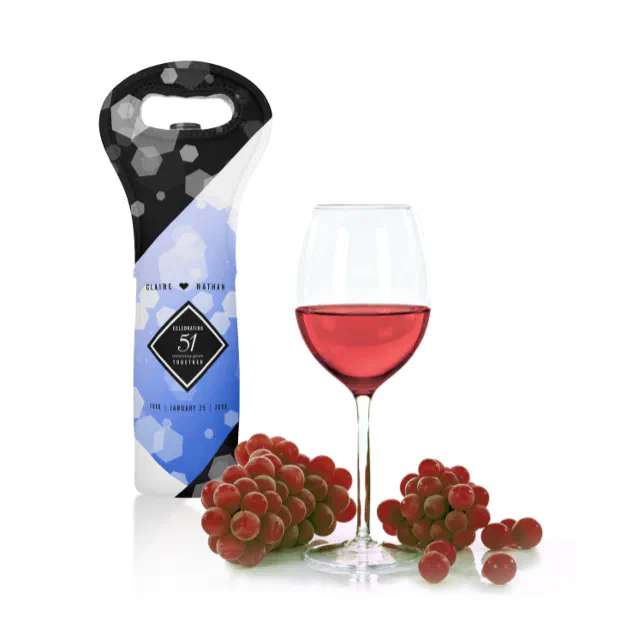 Elegant 51st Sapphire Wedding Anniversary Wine Bag