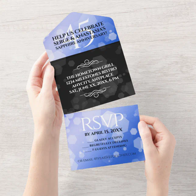 Elegant 45th Sapphire Wedding Anniversary All In One Invitation