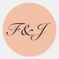 Monogram Vintage Pastel Peach Wedding Classic Round Sticker