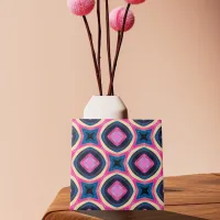 Hot Pink and Blue Abstract Geometric Pattern Ceramic Tile