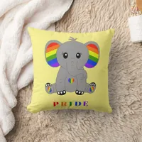 LGBTQ gay pride - cute elephant with rainbow flag Throw Pillow