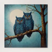 Cute blue Pair of Owls sitting on a branch  Jigsaw Puzzle