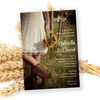 Bride, Cowboy Boots Sunflowers Rehearsal Dinner Invitation