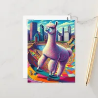 Alpaca on a Skateboard Postcard