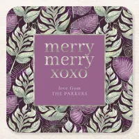 Purple Green Christmas Pattern#29 ID1009 Square Paper Coaster