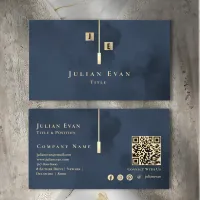 Modern Monogram Gold Navy Blue Business Card