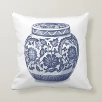 Indigo Blue White Hamptons Ginger Jar Vase Print Throw Pillow