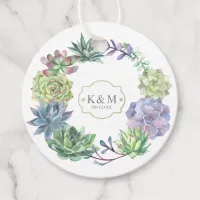 Succulents and Sparkle Wedding Wreath Blue ID515 Favor Tags