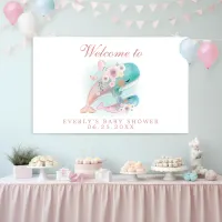 Floral Watercolor Whales Girl Baby Shower Welcome Banner