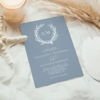 Dusty Blue Nautical Coral Reef Minimal Wedding Invitation