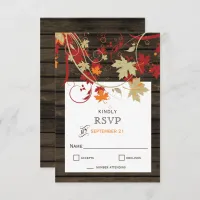 Barn Wood Rustic Fall Leaves Wedding RSVP Card