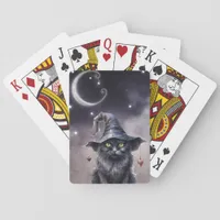 Black Halloween Cat Wearing a Witch Hat  Poker Cards