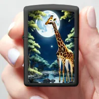 Giraffe Drinking Under Moonlight Zippo Lighter