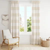 Ivory Cream And White Wide Horizontal Stripe  Blackout Curtains