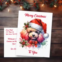 Sweet Watercolor Poodle and Christmas Greetings Postcard