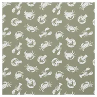 Crab and Lobster Khaki Green and White Pattern Fabric