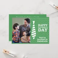 Fathers Day White Tie Green Dots Add Photo Party Invitation