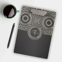 Luxury Elegant Chic Faux Gold And Black Arabesque  Clipboard