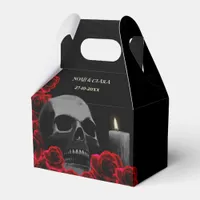 Gothic Skull and Red Roses Halloween Wedding Favor Boxes