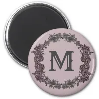 Elegant Purple and Silver Framed Monogram  Magnet