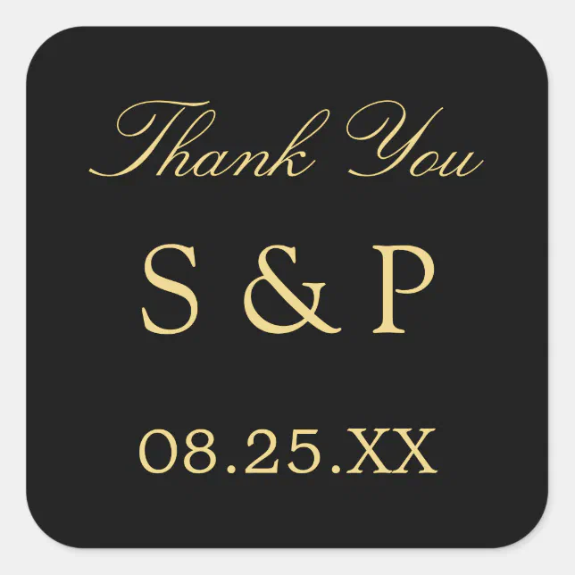 Black Golden Beige Wedding Favor Thank You Sticker