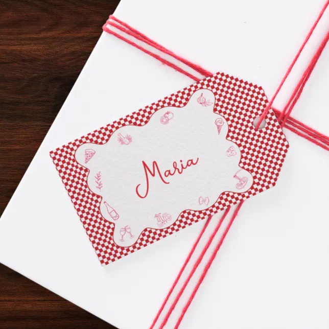 Classic Chic Italian-Themed Name Red Checkered  Gift Tags