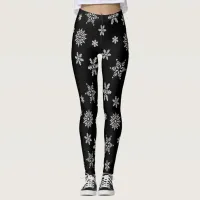 White and Black Snowflakes Leggings