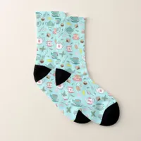 Quaint English Tea Cups Teapots Tea Party Pattern Socks