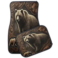  Leather-Style Bear in Nature Car Floor Mat