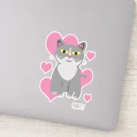 Cute Tuxedo Grey Cat Hearts Fun Pet Cartoon Sticker