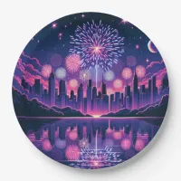 Fireworks over the City Skyline | Fourth of July Paper Plates