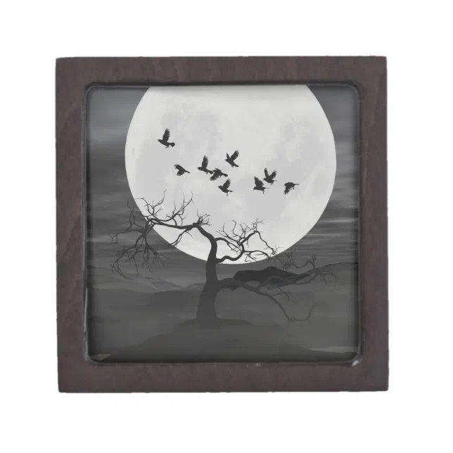 Spooky Ravens Flying Against the Full Moon Gift Box