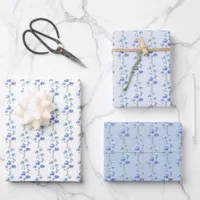 Elegant Small Blue & White Wildflower Watercolor Wrapping Paper Sheets