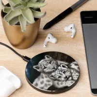 Mother Snow Leopard and Cub in the Mountains Wireless Charger