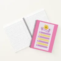 Yellow Purple Girly Floral Flower Blossom Hearts Notebook