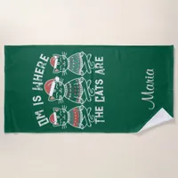 Om Is Where the Cats Are Festive Holiday Beach Towel